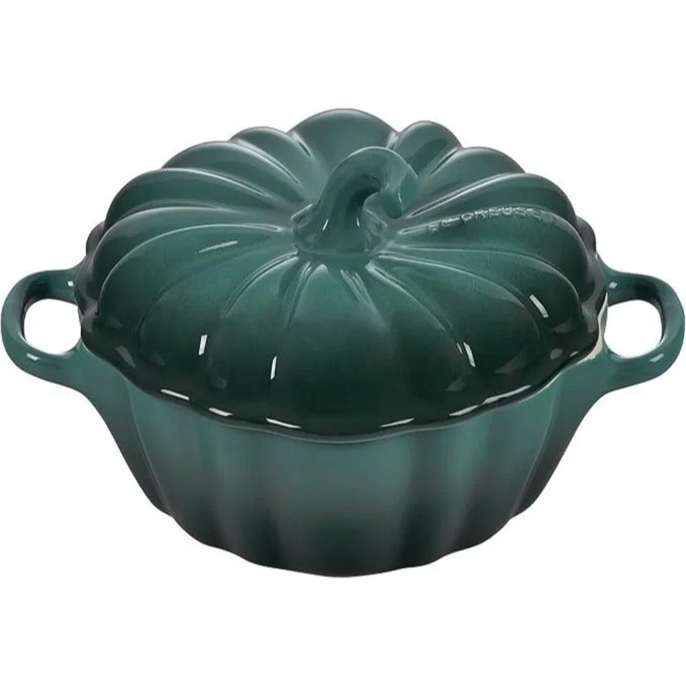 Le Creuset Stoneware Figural Pumpkin Mini Cocotte 12 oz Artichaut Green NEW NIB